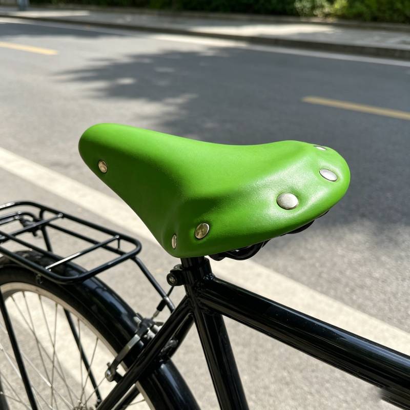 Classic Retro Bike Saddle Green With Rivet Accents Durable Padded Seat For Commuters