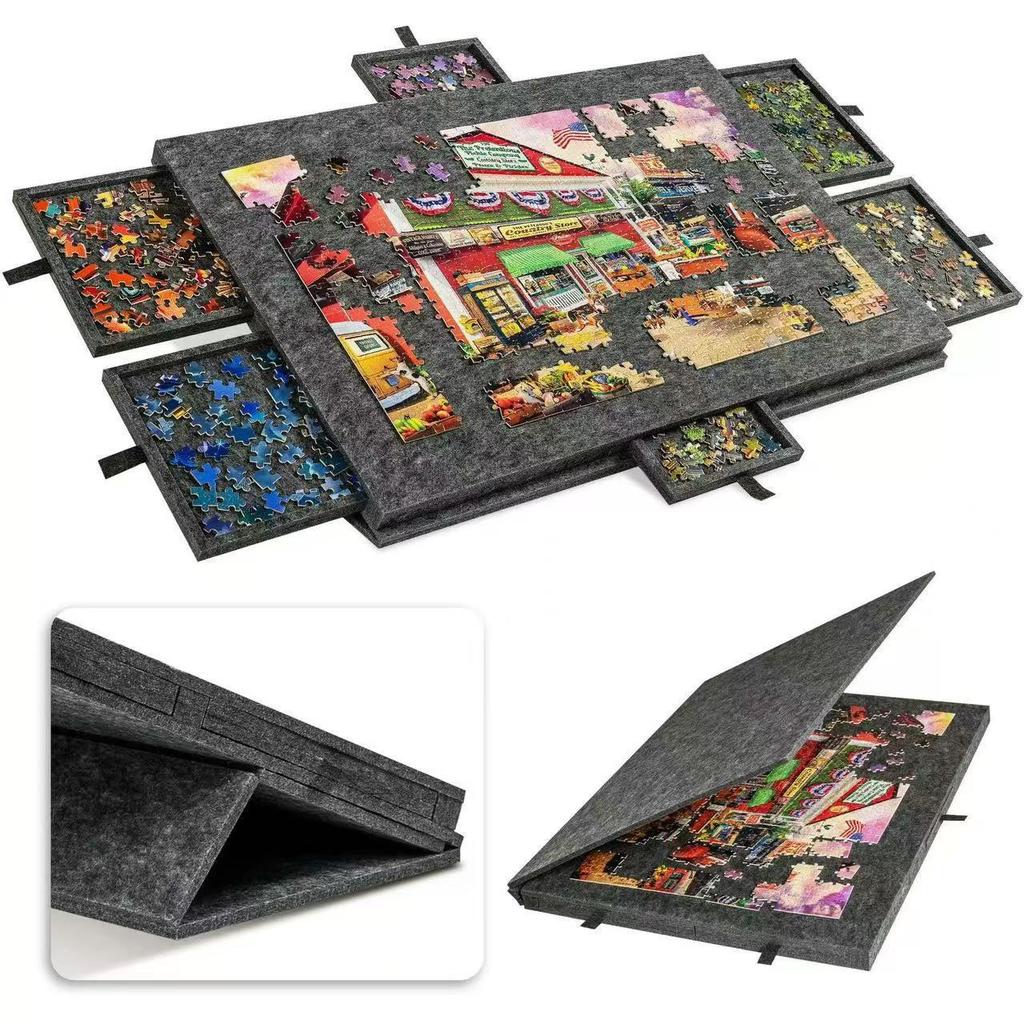 1000Pcs Puzzle Board W/6 Sliding Drawers - Portable Non-Slip Organizer, Durable Storage For Home/Travel, Also Decor Panel
