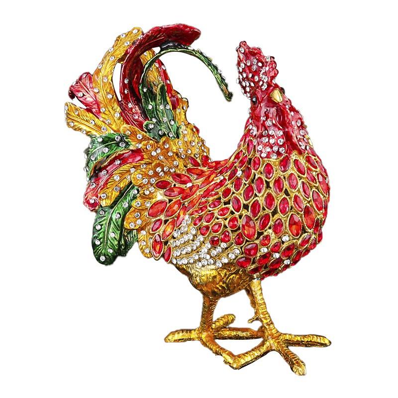 Hand-Painted Aluminum Rooster Jewelry Box With Rhinestone Decor Red Collectible Ornament Home Office Gift