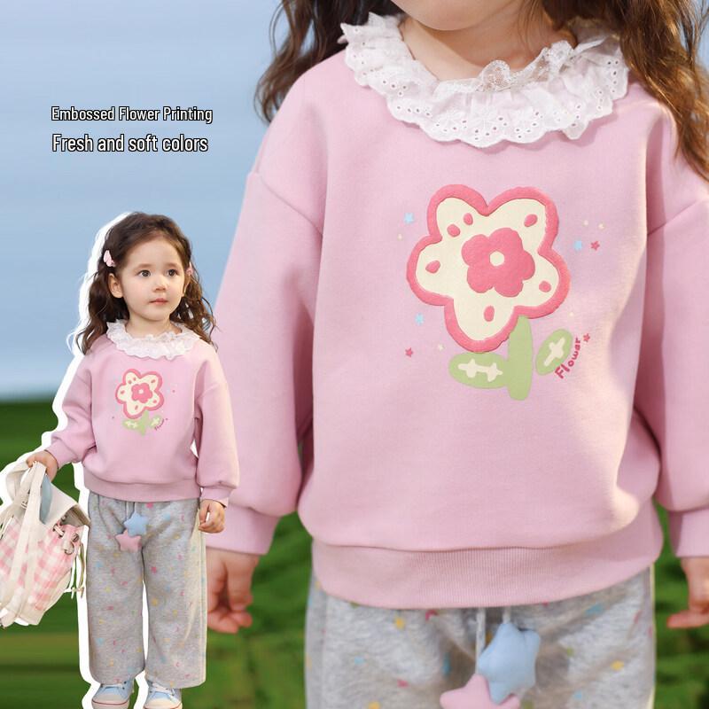 LUSON Baby Girl Doll Collar Sweatshirt & Pants Set