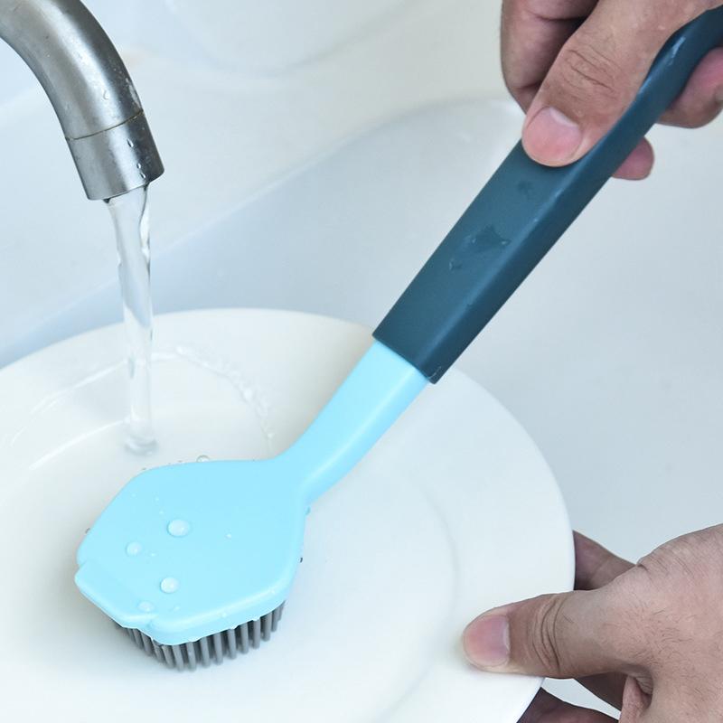 Cleaning Brush Kitchen Soft Plastic Long Handle Silicone Brush Dishes Scrub Pots Brush Decontamination Cleaning Brush
