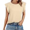 Women Solid Color Waffle Crew Neck Loose Short Sleeve Casual T Shirt Top
