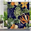 Tropiska löv duschdraperi för badrum Gröna palmblad Orange blomma duschdraperi Vattentätt polyestertyg Gårdshus
