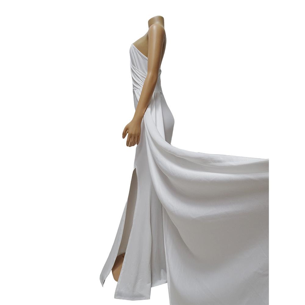 New Fashion Solid Color Sexy Tight One-shoulder Sleeve Long Dress for Party - Women's Private Wear Aristocratic Style Evening Gown