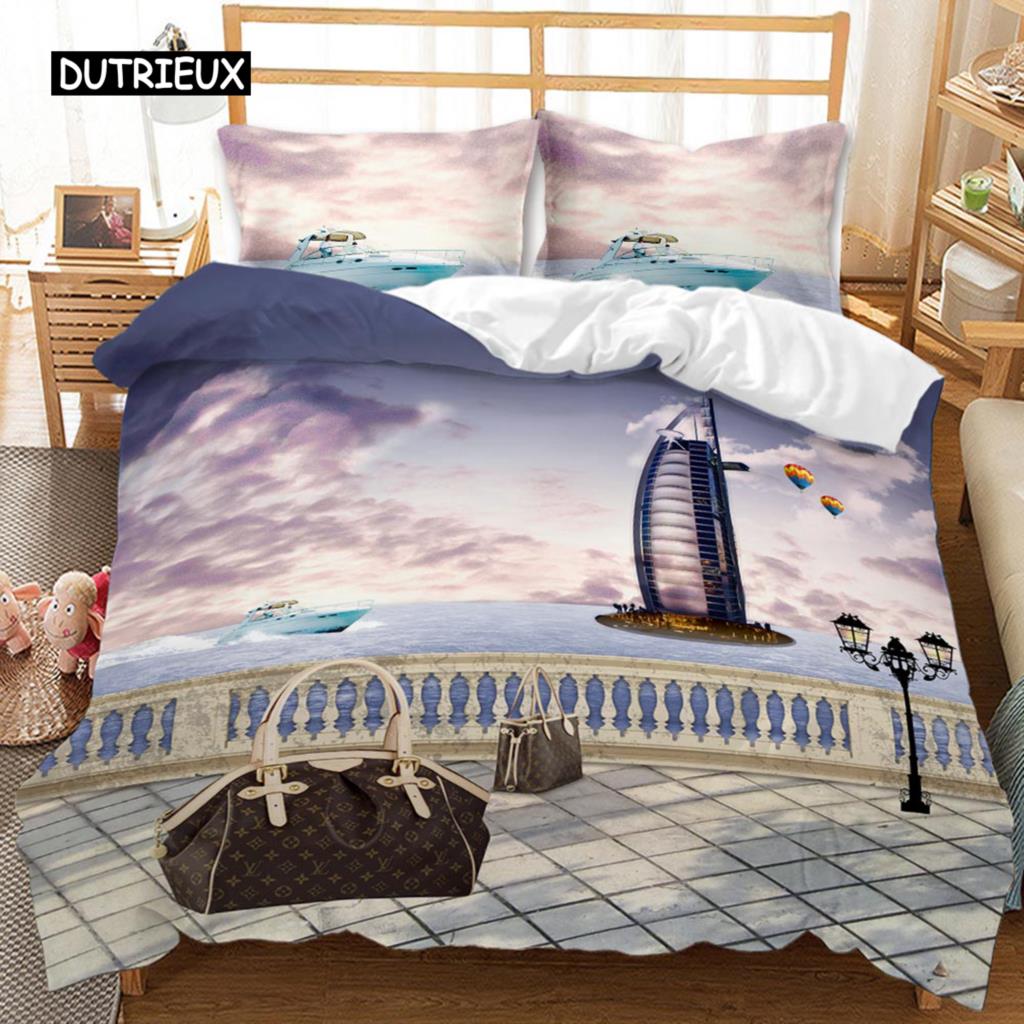 Urban Scenery Duvet Cover Castle Bike Retro Building Traditional British Culture Double Queen King Size Polyester Qulit Cover