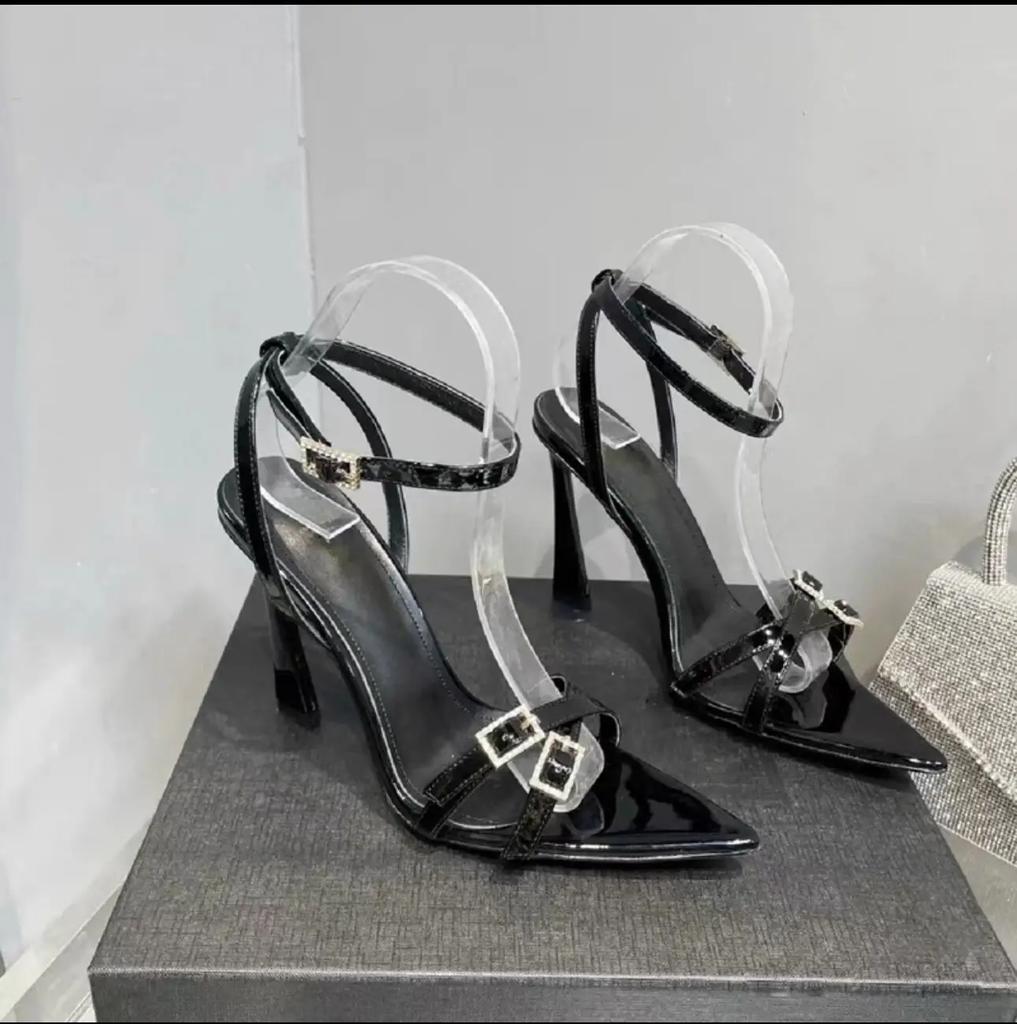 2024 New Super High Heel Open Toe Versatile Sandals Female Pointed Head Fine Heel Banquet Red High Heels Sexy Women Shoes Slides