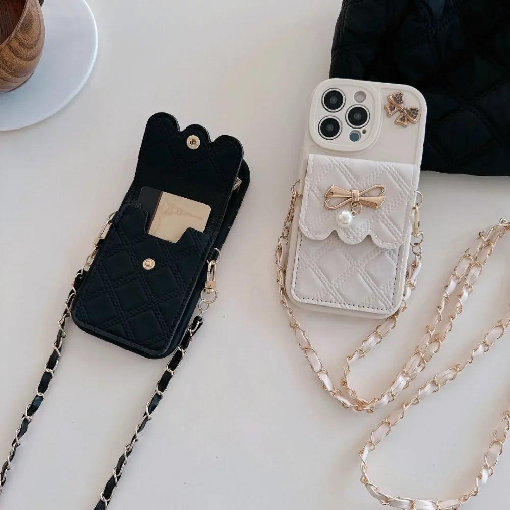 3D Bowknot Crossbody Card Holder Wallet Phone Case for IPhone 17 Air 16 Pro Max 15 14 Plus 13 12 11 XS XR X 7 8 Plus Cover
