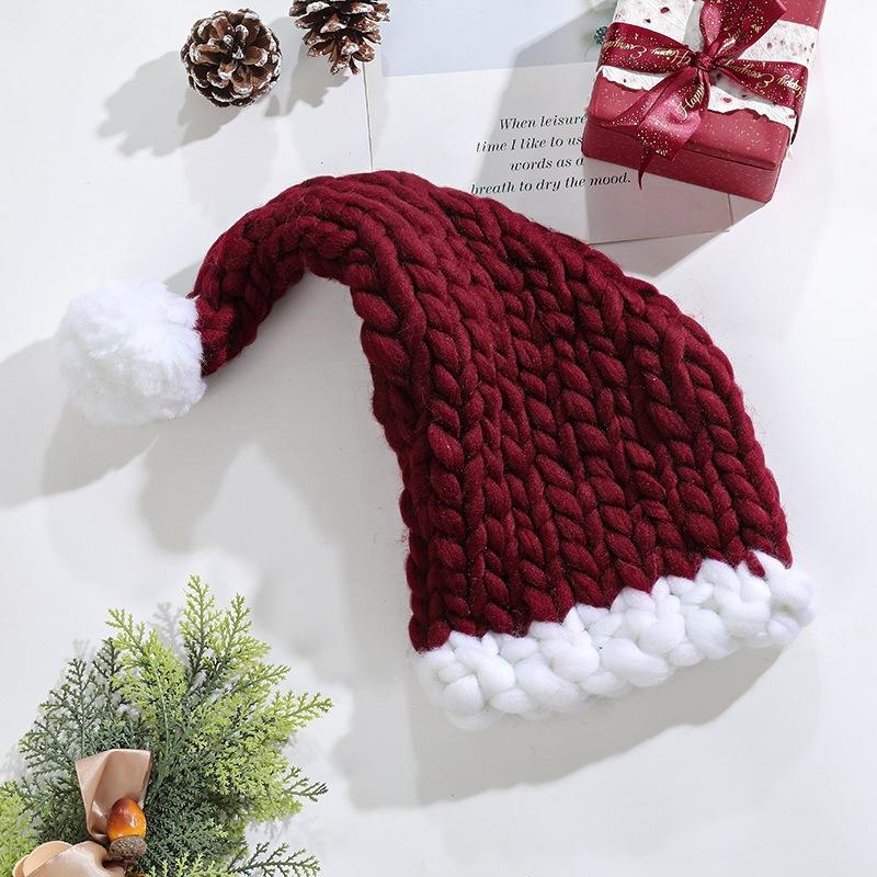 Coarse Yarn Christmas Hat Decoration Autumn and Winter Knitted Hat Christmas Atmosphere Photography Hat Cute Warm Supplies New