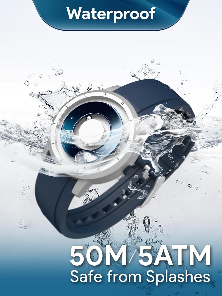 EUTOUR Magnetic Watch Men's Cool Simple Casual Quartz Watch Magnetic Ball Design 5ATM Waterproof 40MM Dial Rubber Band Silver Blue