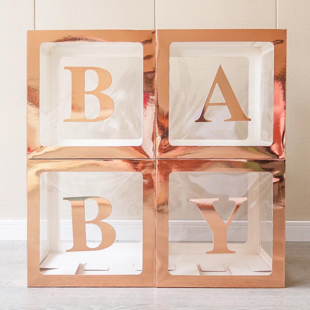 4PCS Transparent Balloon Box Birthday Surprise Box Proposal Advertisement Party Layout Cyber Red BABY Letter LOVE Box