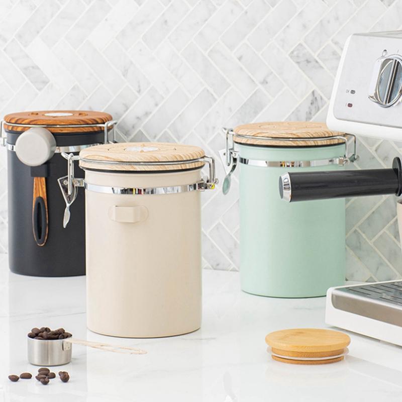 1.8L Tea Dried Fruit Storage Tank Coffee Powder Airtight Tank With Spoon Stainless Steel Coffee Beans Airtight Tank