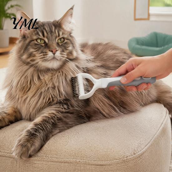 Dematting Comb for Dogs And Cats Double-Sided Pet Grooming Brush, Stainless Steel Cat Undercoat Rake, with Hair Remover Mats Non-Slip Handle