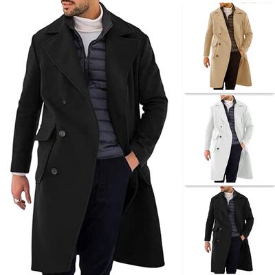 Men's Autumn and Winter Woolen Coat European and American Thickened Long Double-breasted Coat
