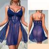 Ladies Summer Sexy Mesh See-through Lace Embroidered Sling Pajamas