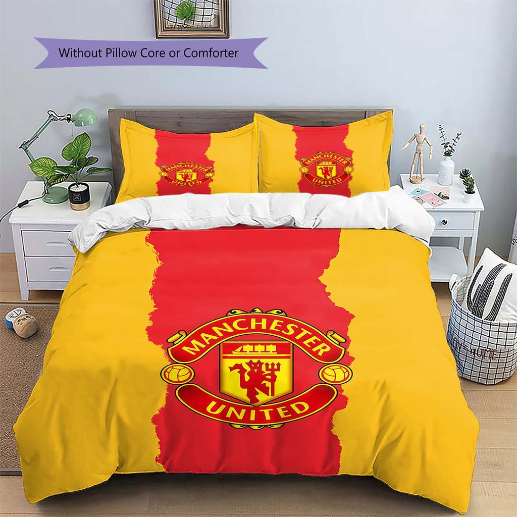 Manchester United F Pattern Bedding,Quilt Set Quilt Cover Pillowcase Home Birthday Gift(1 * duvet cover + 2 * pillowcase, without core)