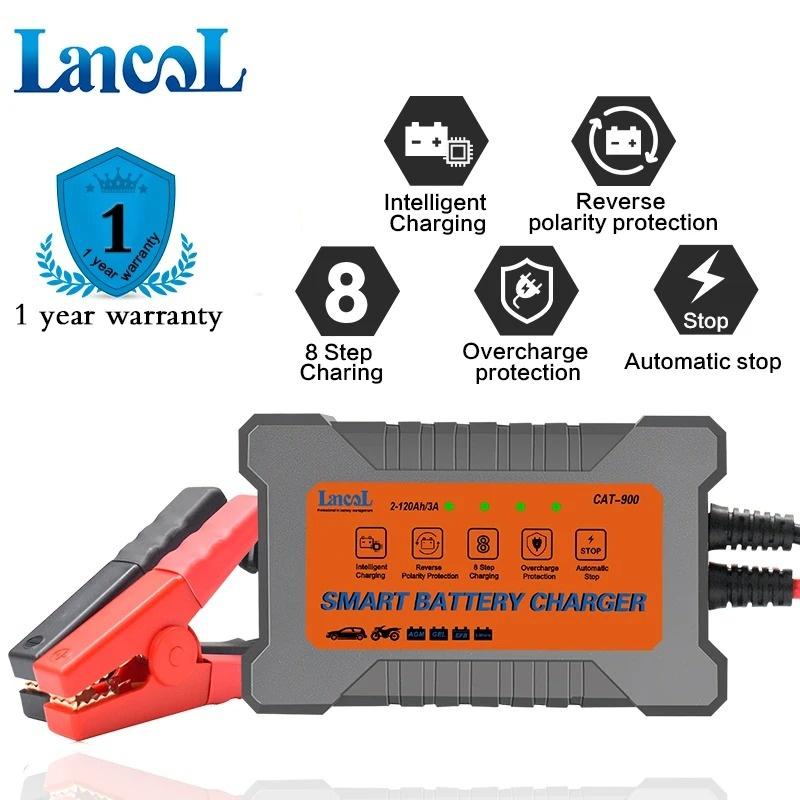 LANCOL CAT900 Portable Car Battery Charger 12V 3A Full Automatic Smart Car Battery Charger Repair Maintainer Wet Dry Lead Acid