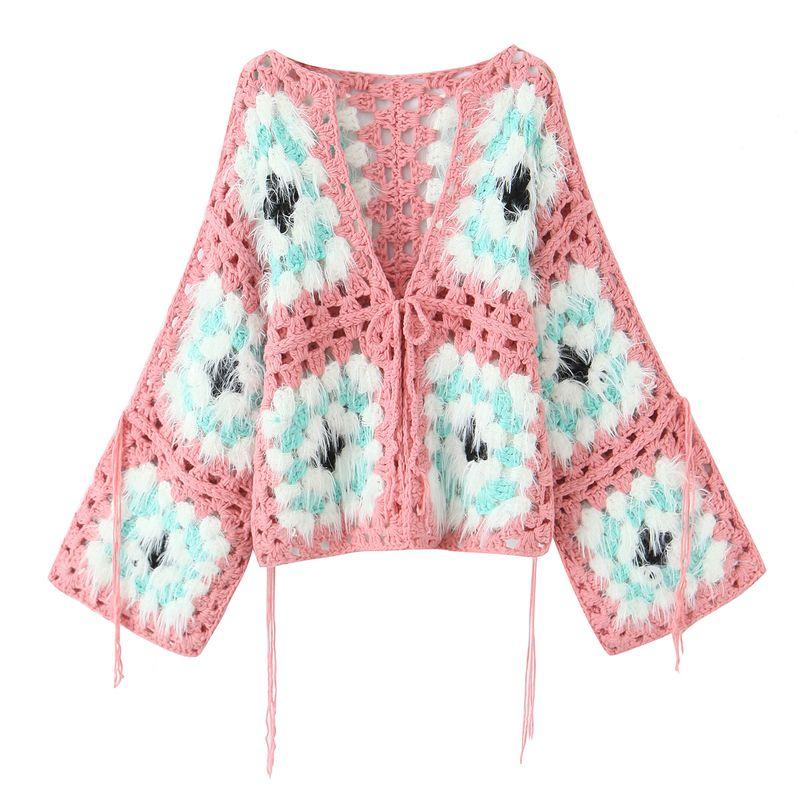 

Heart Symbol South French Atmosphere Hand-Woven Grandmother Grid Knitting Cardigan Tassel Lazy Style Sweater Outwear Heart Symbol One size