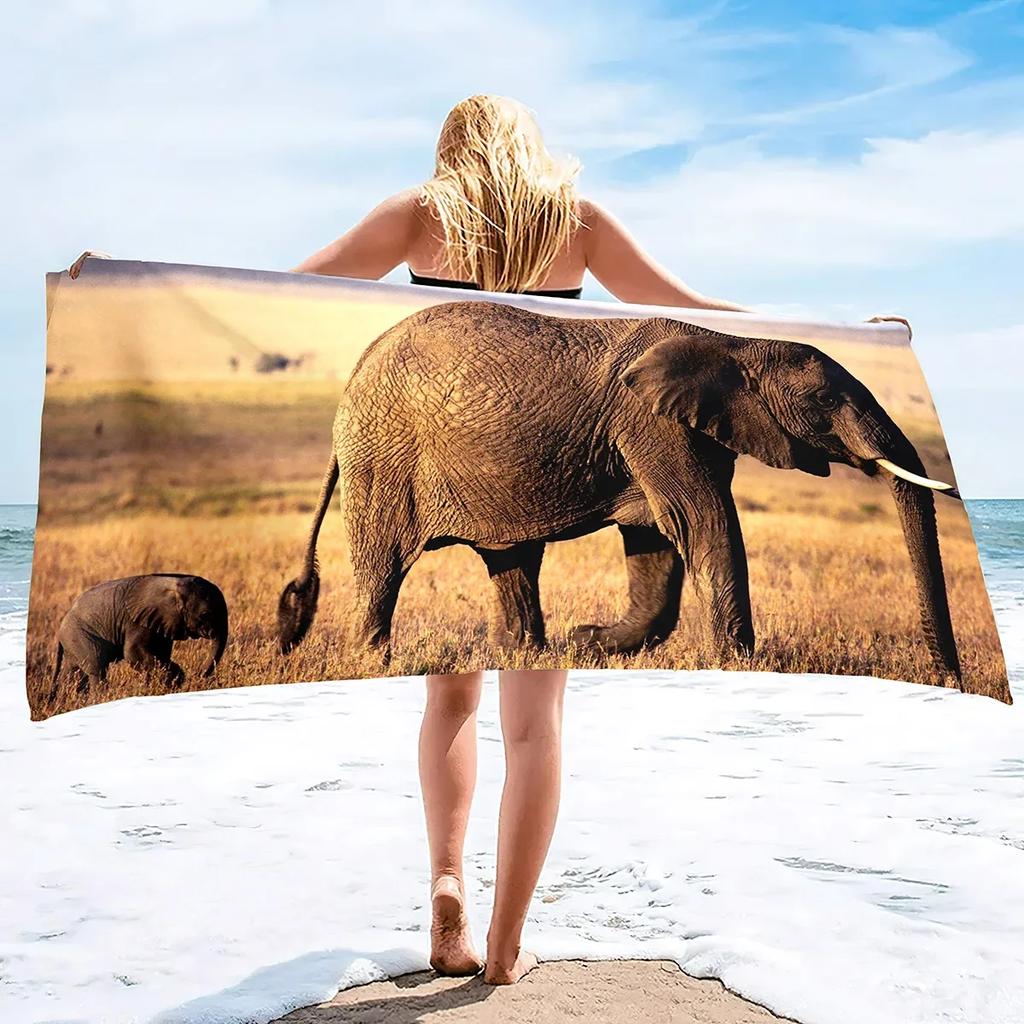 Custom Fantasy Elephant Beach Towel Man with Lantern Print Microfiber Sand Free Quick Dry Soft Travel Pool Accessory