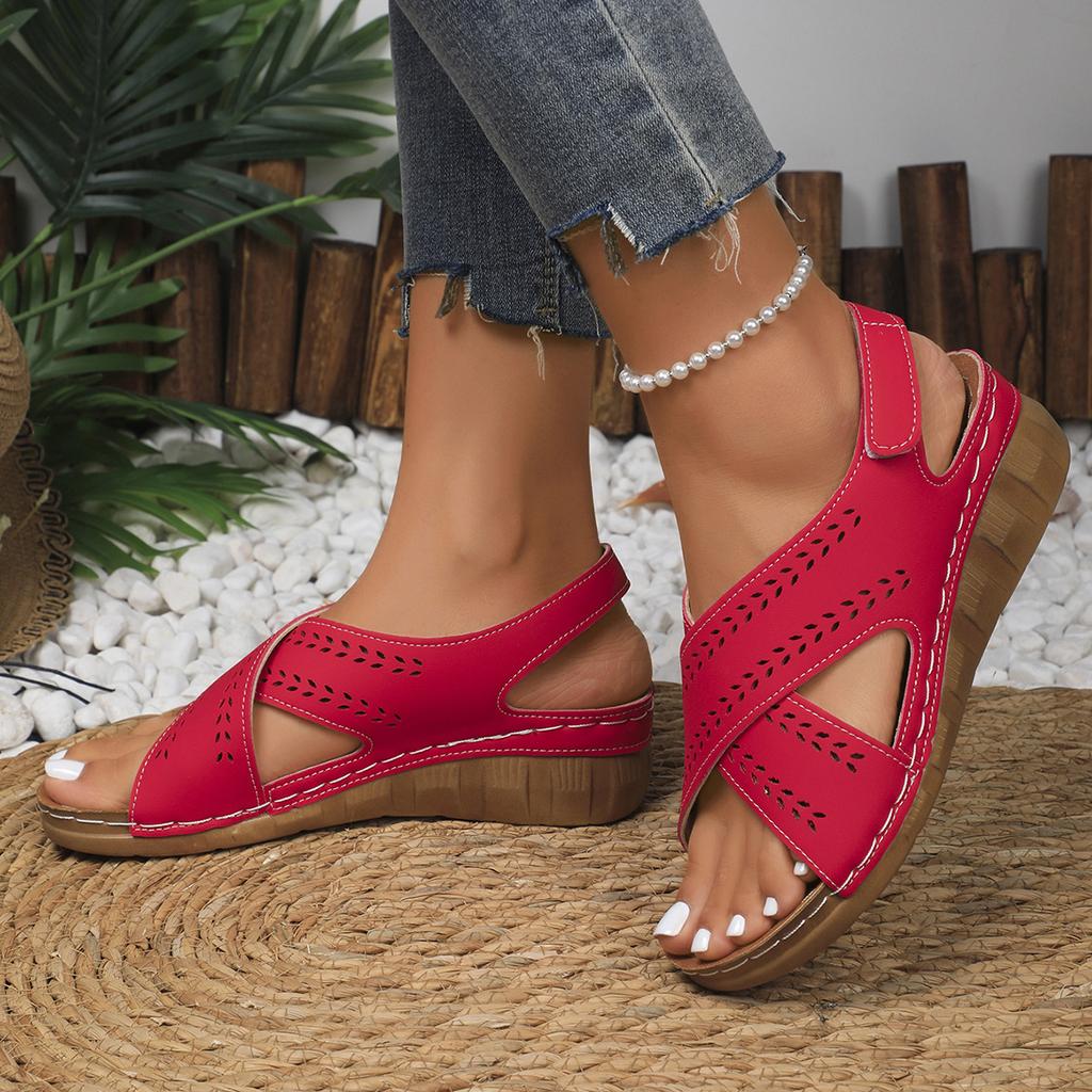 Wedge Heel Thick Sole Hollow Light Soft Sole Velcro Explosive Sandals Women