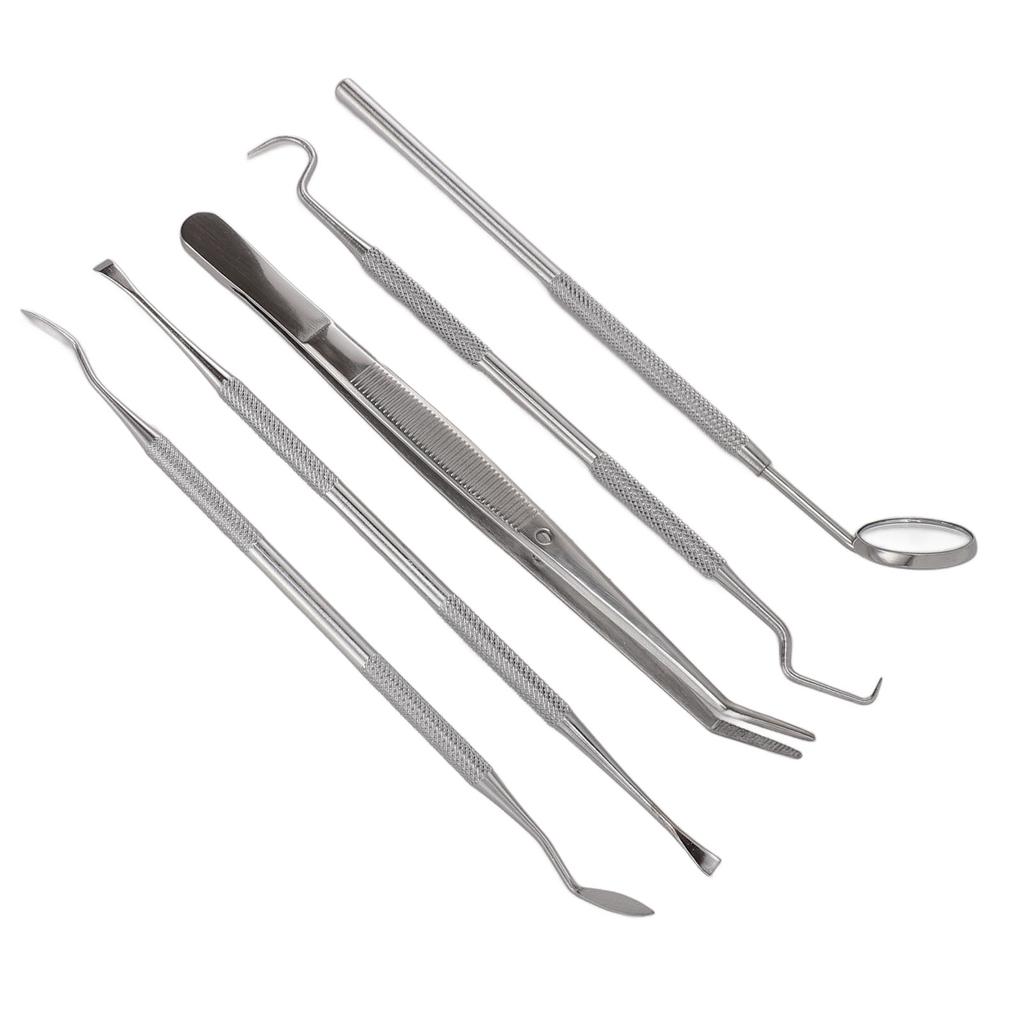 5pcs Dental Tools Pick Hygiene Set Plaque Remover Stainless Steel Tooth Scraper Teeth Cleaning Tools with Oral Mirror
