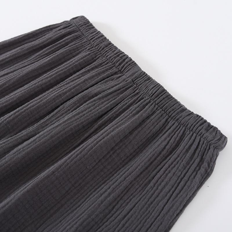 Męski Lekki Bawełniany Piżamowy Zestaw z Gniecionej Bawełny – Krótki Rękaw, Podwójna Warstwa, Do Noszenia w Domu i na Zewnątrz