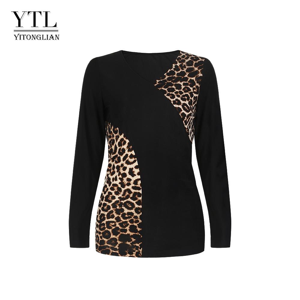

Yitonglian женская леопардовая лоскутная футболка повседневные топы с длинными рукавами женская блузка больших размеров рубашка