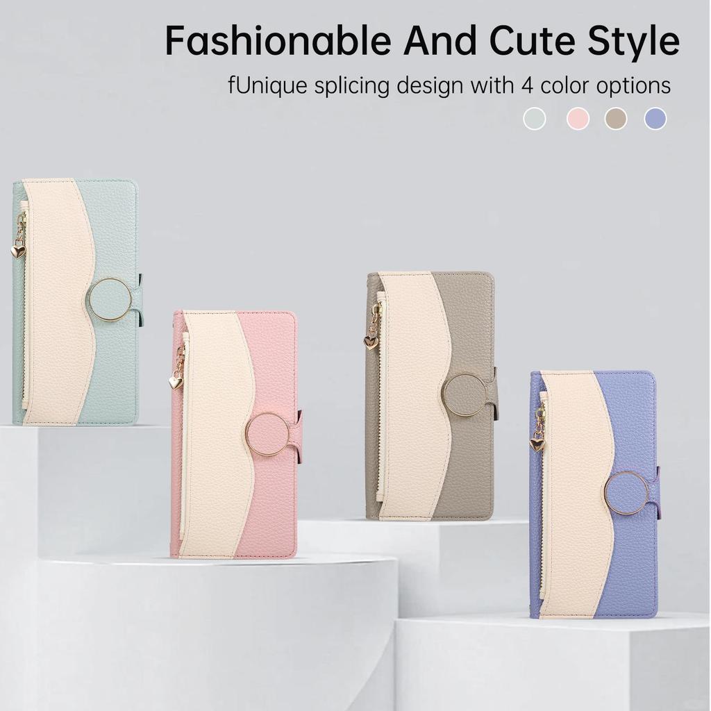 iPhone 17 Color Block Wallet Case: Drop-Proof Leather with Lanyard & Card Slots