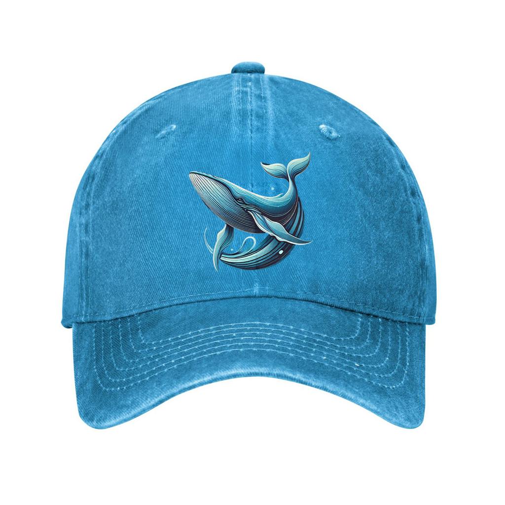 Blue Whale Illustration Baseball Cap Unisex Adjustable Cotton Washed Denim Cap Casual Outdoor Headwear