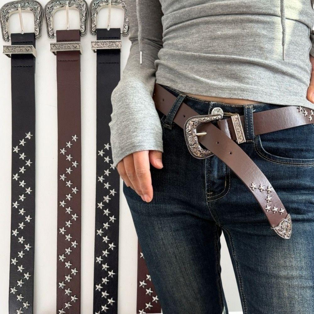 Trendy Versatile Y2k Punk Belt PU Leather Star Rivet Belts Hip-Hop Gothic Belt Unisex