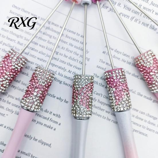 Sparkly Bow Pen Diamond Beadable Pens, Bling Rhinestone Beaded DIY Plastic Bead Pen, Crystal Stylish Desk Accessory Shaft Black Ink Ballpoint Pens for