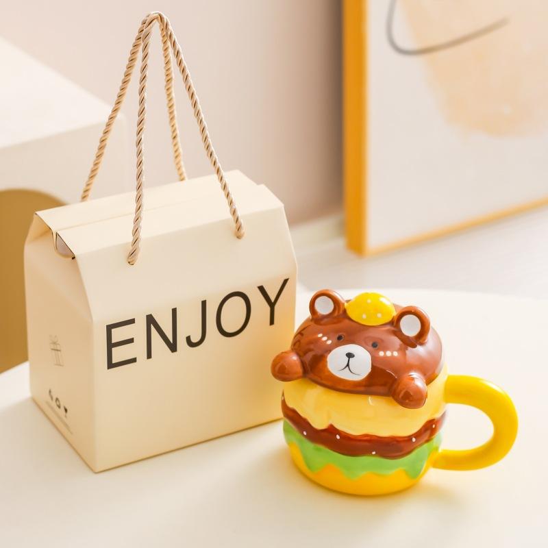 

Hamburg cartoon cute ceramic mug large capacity breakfast cup coffee cup couple cup household drinking cup 401-500ml