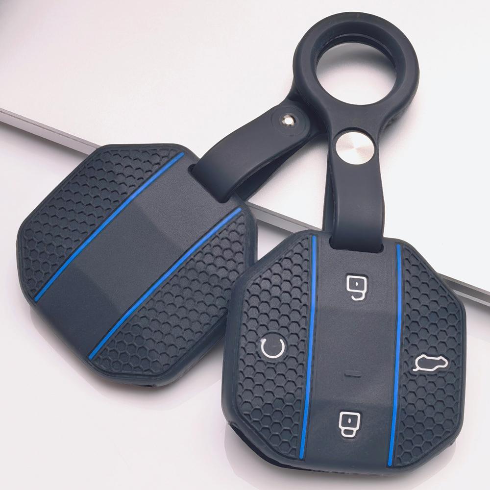 Anti Slip Car Key Protector for Chery JETOUR Freedom Traveler Tiggo 7 Pro Arrizo 8 with Keychain Honeycomb Texture Racing Stripe Remote Key Protector