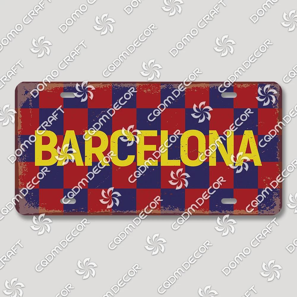 Football Club License Plate Tin Signs Retro Barcelona Milan Manchester Metal Poster Garage Bar Club Home Wall Decor