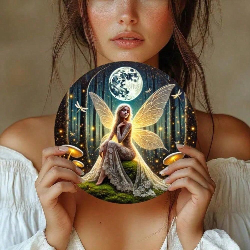 Vintage Enchanted Forest Metal Tin Sign 8x8 Inch Fairy Butterfly Wall Decor Home Bar Art