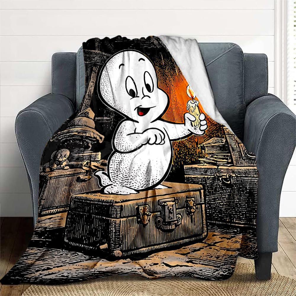 1pc Casper the Friendly Ghost Outdoor Blanket Lightweight Flannel, Soft & Warm, All Season Use for Sofa, Outdoor, Camping, Living Room, Office, Chair