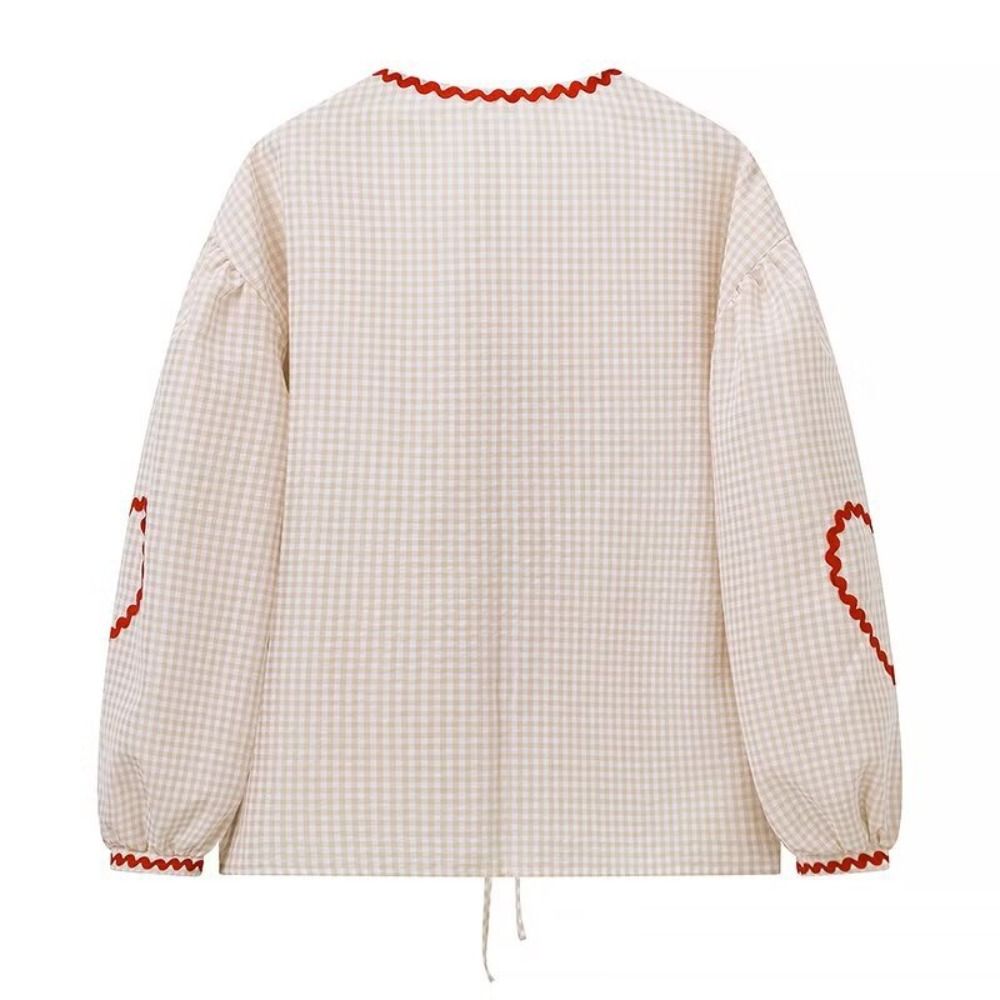 Stripe Plaid Bowknot Lace Up Blouse Ruffle Loose Chic Puff Sleeveless Blouse Tops  Party