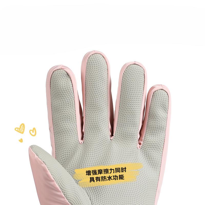 Ski Gloves In Winter Cute Women Plus Velvet Thickened Warm Full Palm Touch Screen In Winter Riding Electric Bikes Against Wind and Cold