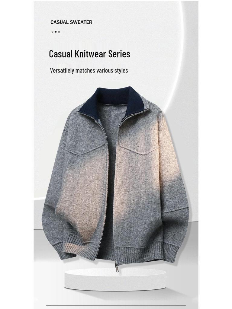 Men's High-End Knit Zipper Cardigan: Casual Solid Color Lapel Sweater for Spring & Autumn