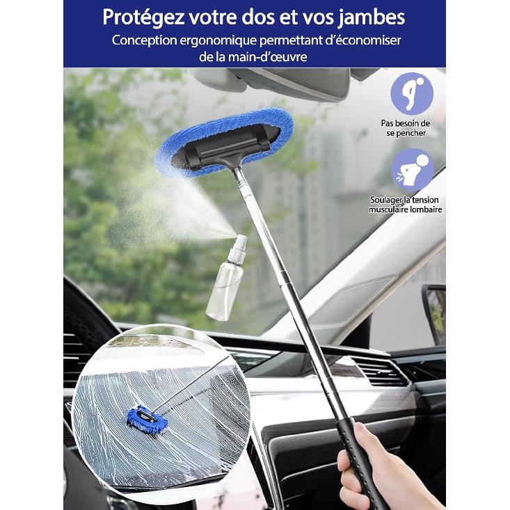 3 In 1 Car Windshield Cleaner Tool 40”Car Rearview Mirror Wiper Squeegee Wash Brush Extra Large Washable Microfiber Pad Extendable Handle Auto