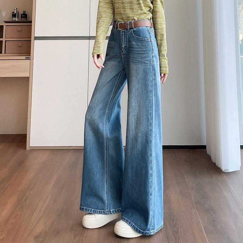 Fashion Versatile Denim Tube Pants Women's Summer New High-waisted Thin and Drape Casual Floor-mopping Wide-leg Pants