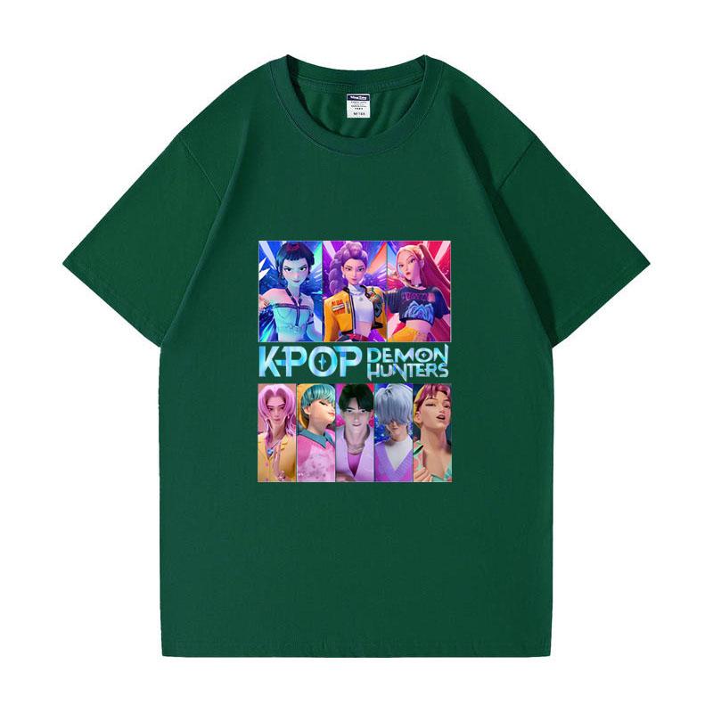 Kpop Łowcy Demonów HUNTRIX Saja Chłopcy Koszulki Dziewczęce Okrągły Dekolt Casualowe Damskie Letnie Koszulki Bawełniana Koszulka Wysokiej Jakości Odzież Topy