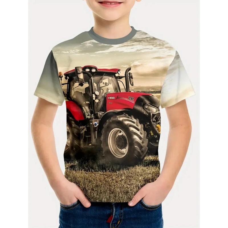 ETST50 Coole 3D Tractor Print Kinderkleding Jongens T-shirt Korte Mouw Mode Kinder Zomerkleding Buiten Actieve Kinderkleding 100