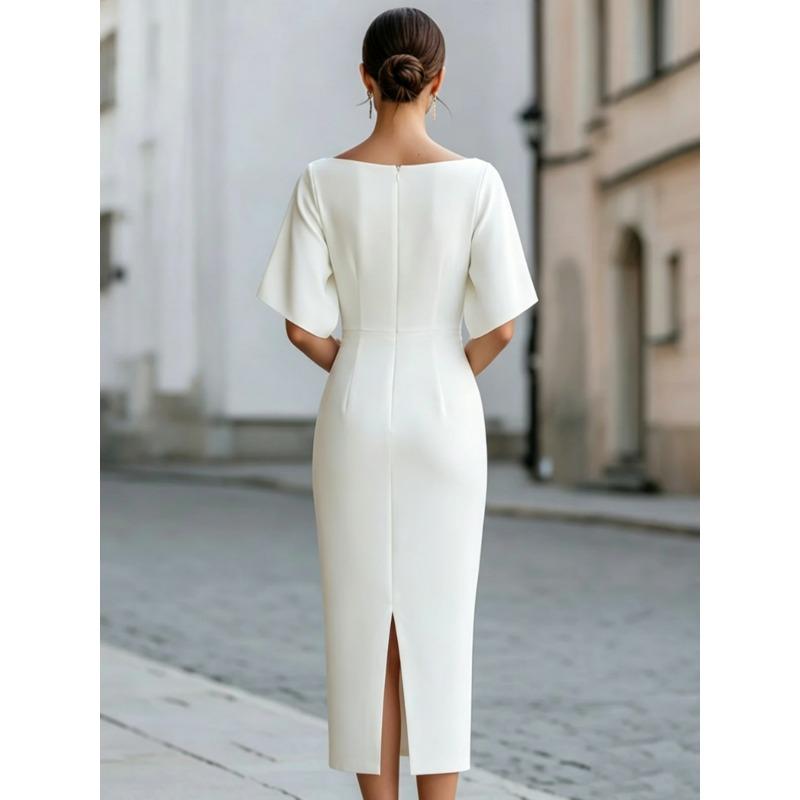 TIFICY Women's Fashion Summer Spring Solid Color Print 1/2 Sleeves One Shoulder High Waist Casual Dresses