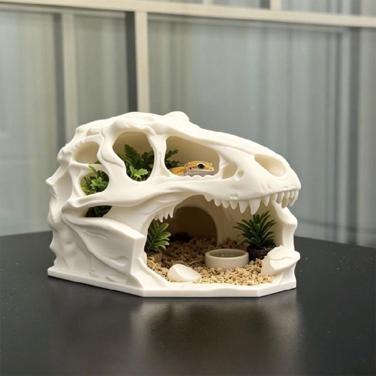3D Printed Reptiles Hide Cave Tyrannosaurus Skull Ornament Geckos Lizards Snake Shelter Ice Cave Reptiles Hideouts for Fish Tanks Accessories