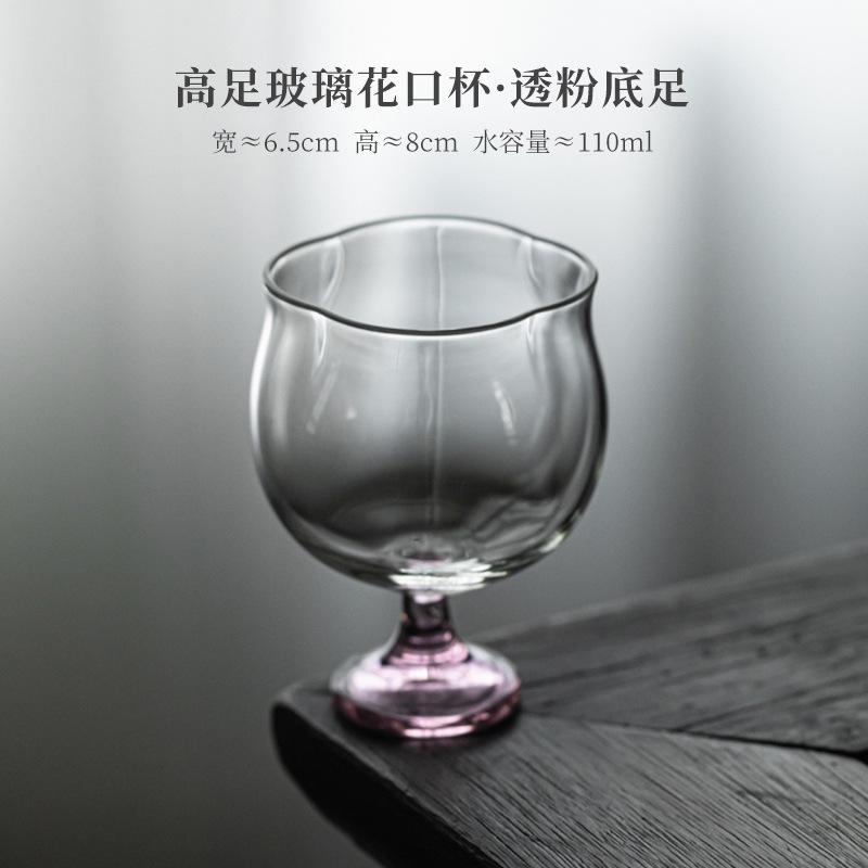 

110ML Glass Flower Mouth Heat Resistant High Foot Teacup Luxury Tea Bowl Mug Tea-tasting Fragrance Cup Chazhan Master Cups Gift