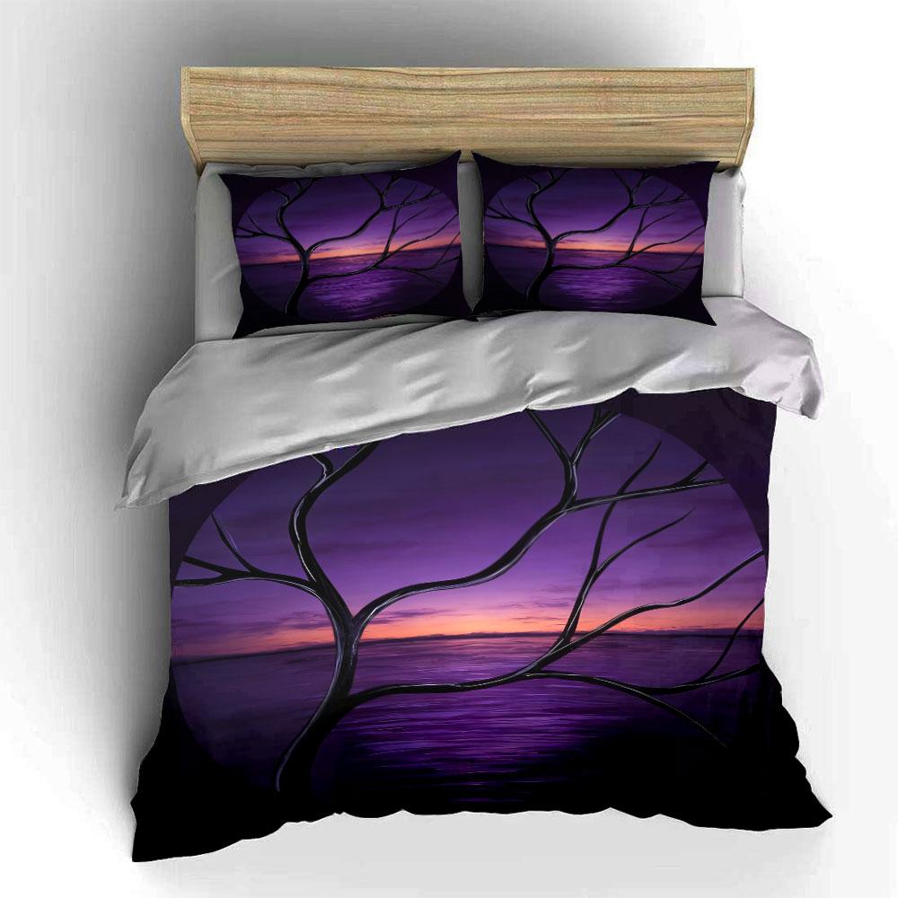 Purple Sunset Art Decor Soft Comfortable Duvet Cover Bedding Set Included 1*Duvet Cover & 2*Pillowcases, Gift