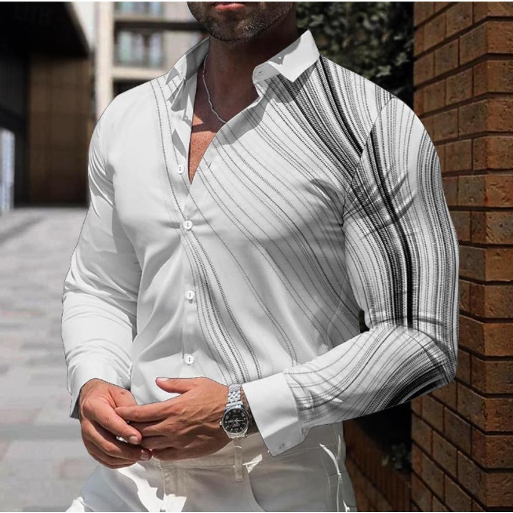 Men's Stripe Printed Long Sleeve Shirts Casual Cardigan New Button Holiday Fashion Shirts