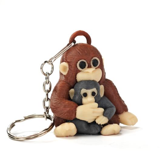 Monkey Holding Plush Toy Keychain 3D Printed Baby Monkey Hanging Keychain Cute Animal Bag Charm for Keys Backpack