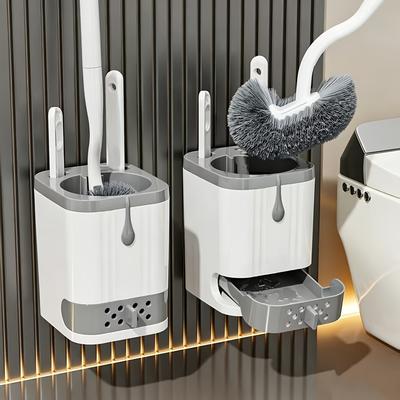 Wall-mounted Toilet Brush Set with Bracket Wall-Mountable or Floor-Standing for Deep Cleaning Under The Toilet