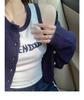American Style Sleeveless Cotton Vest: Tight-Fitting, Color-Block, Embroidered Design, Breathable with Open Back